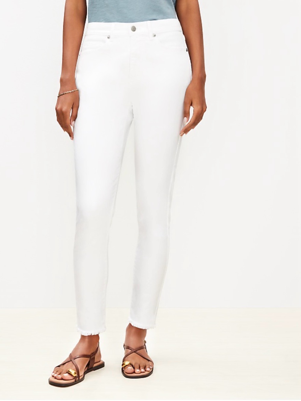Women's LOFT White Skinny High Rise Frayed Hem Petite Jeans